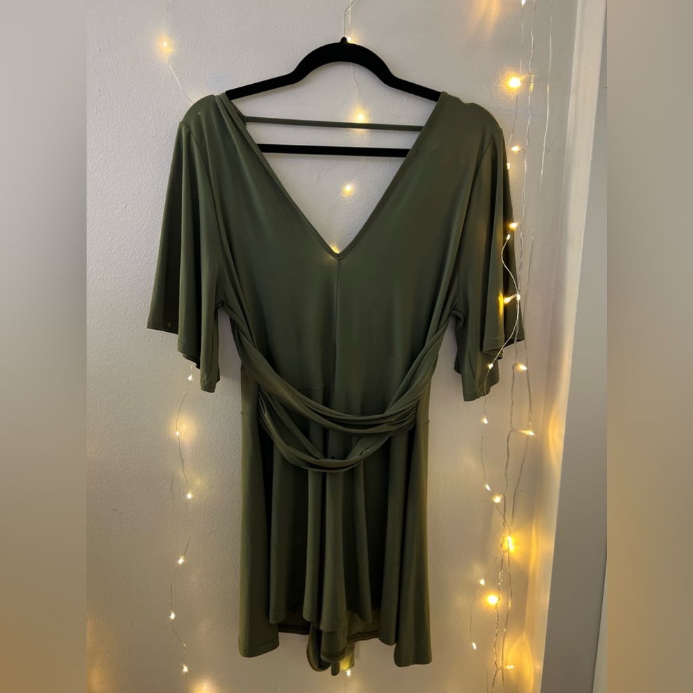 Olive green romper with tie detail